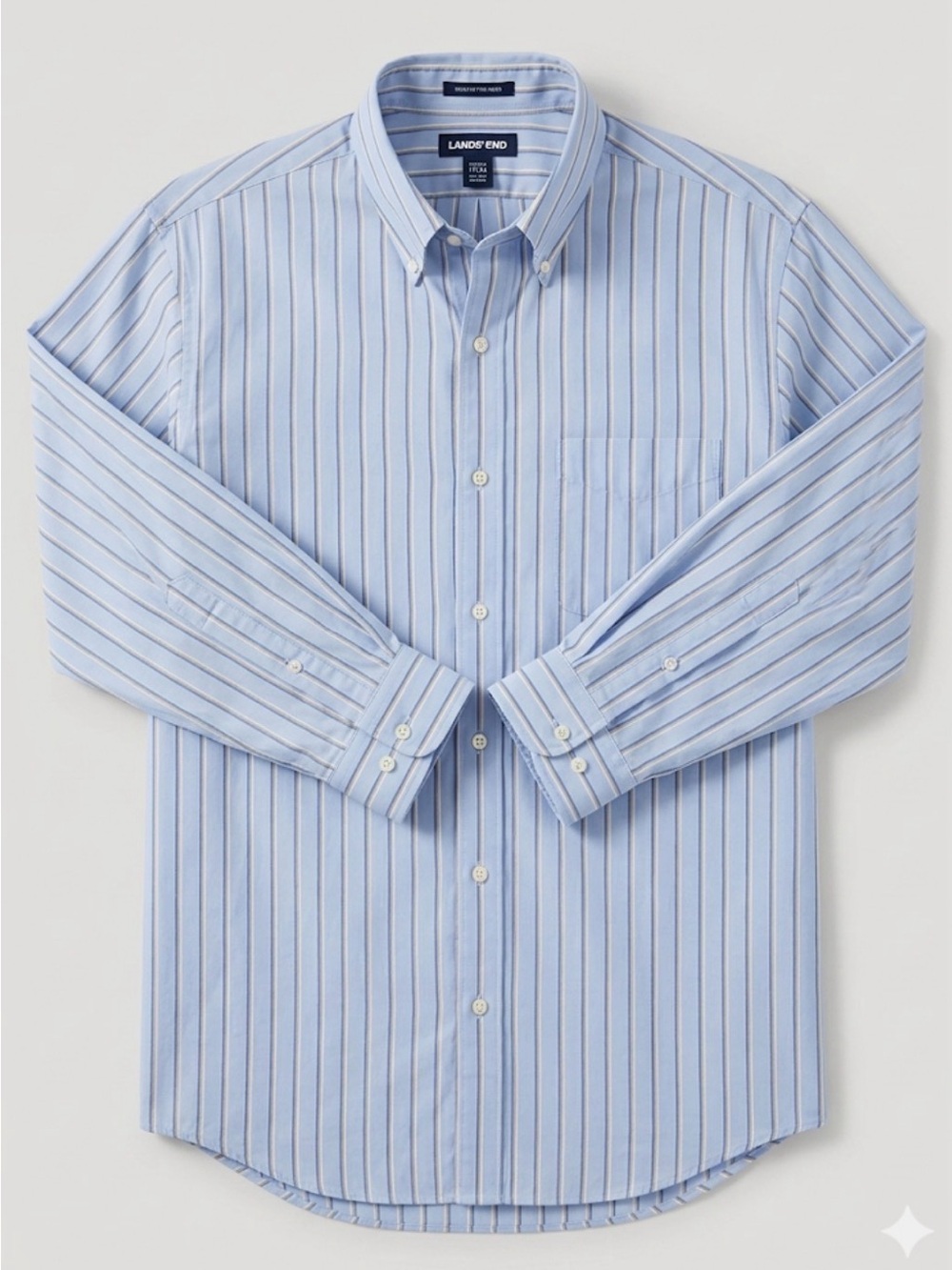 Lands' End Men's Blue and White Striped Button-Down Shirt